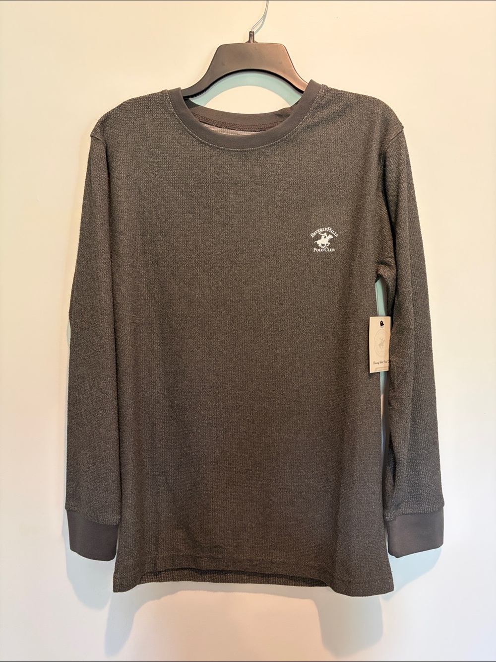 Beverly Hills Polo Club Men's Long Sleeve Crewneck Shirt - Dark Gray